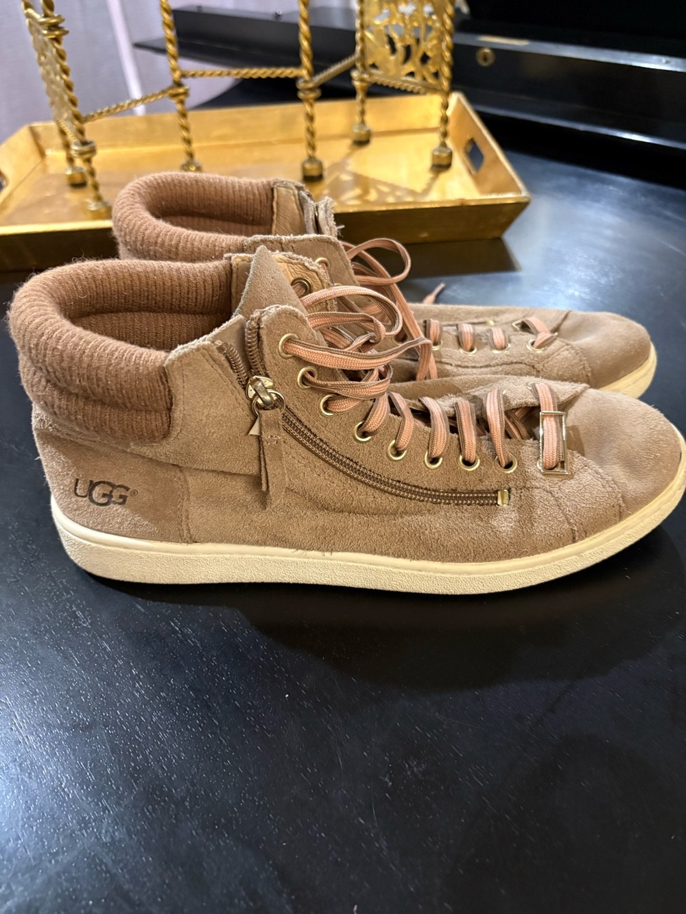 UGG Ladies Taupe Suede Mid-Top Sneakers
